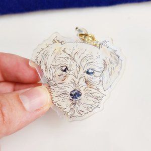 White Miniature Schnauzer Holographic Keychain, Watercolor Dog Illustration